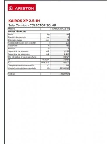 Captador Solar Plano Ariston KAIROS XP 2.5-1 H 5 Captador Solar Plano Ariston KAIROS XP 2.5-1 H - Imagen 3