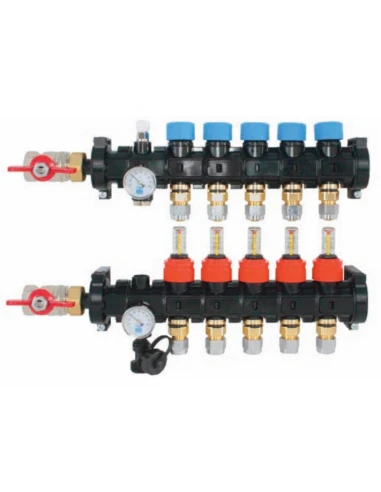 Colector Plus Plástico Premontado Suelo Radiante CABEL Con Caudalímetros 10 Vías 1” 3 Colector Plus Plástico Premontado Suelo Radiante CABEL Con Caudalímetros 10 Vías 1”