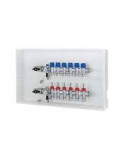 Colector Premontado Metálico CABEL Con Caudalímetros En Caja De Plástico 10 Vías 1”