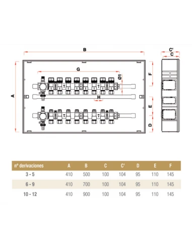 Colector Premontado Metálico CABEL Con Caudalímetros En Caja De Plástico 7 Vías 1” 5 Colector Premontado Metálico CABEL Con Caudalímetros En Caja De Plástico 7 Vías 1” - Imagen 3