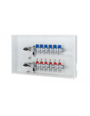 Colector Premontado Metálico CABEL Con Caudalímetros En Caja De Plástico 7 Vías 1” 3 Colector Premontado Metálico CABEL Con Caudalímetros En Caja De Plástico 7 Vías 1”