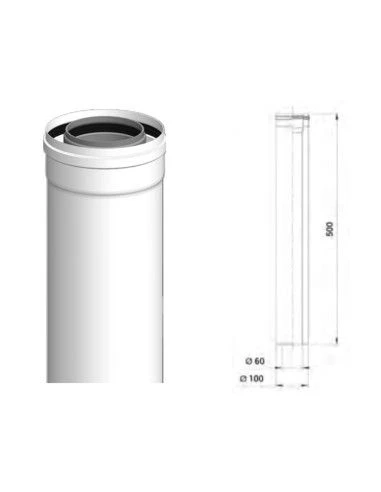 Tubo Coaxial PPH Cabel 500mm M-H ø60/100mm 3 Tubo Coaxial PPH Cabel 500mm M-H ø60/100mm